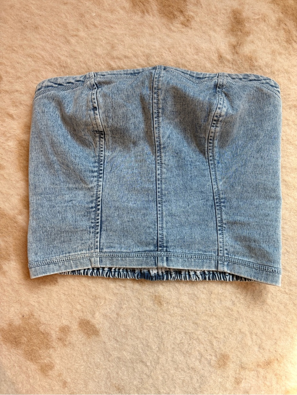 aerie Light Blue Denim Strapless Crop Top